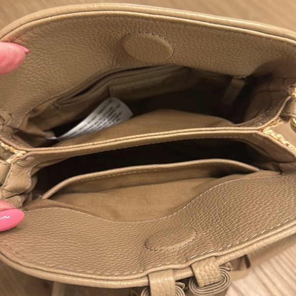 CHICO’S Tan Leather Mini Crossbody Bag With Tassels Like New! - Picture 5 of 7